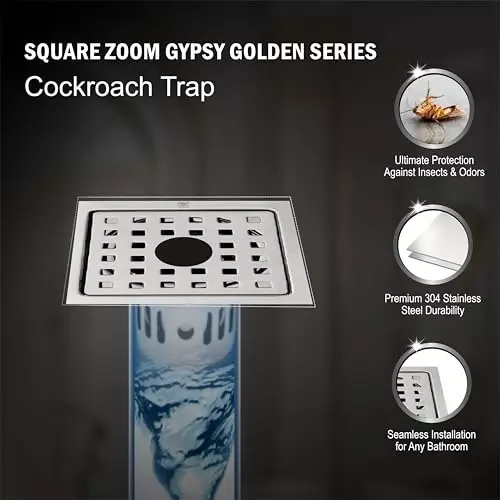 Sanjay Chilly Square Zoom Gypsy Golden Floor Drainer with Cockroach Trap and Pipe Hole Silver 127 x 127 mm, ‎SCCT-SZG-GS-127