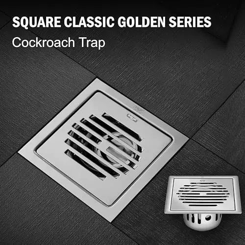 Sanjay Chilly Square Classic Golden Floor Drainer with Cockroach Trap Silver 127 x 127 mm, ‎SCCT-SCGS-127