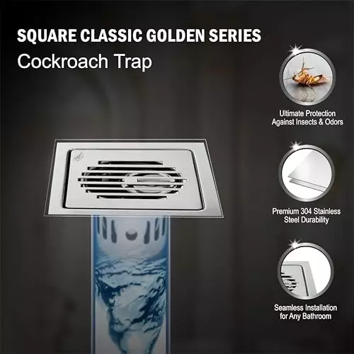 Sanjay Chilly Square Classic Golden Floor Drainer with Cockroach Trap Silver 127 x 127 mm, ‎SCCT-SCGS-127