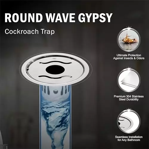 Sanjay Chilly Round Wave Gypsy Floor Drainer with Cockroach Trap and Pipe Hole Sliver 127 mm, ‎SCCT-RWG-127