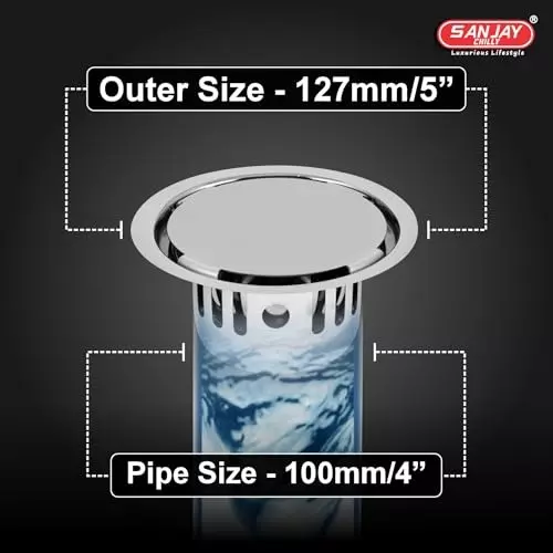 Sanjay Chilly Round German Floor Drainer with Cockroach Trap Sliver 127 mm, ‎SCCT-RGD-127