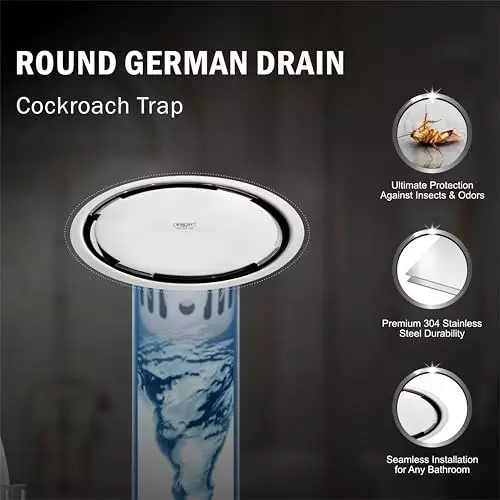 Sanjay Chilly Round German Floor Drainer with Cockroach Trap Sliver 127 mm, ‎SCCT-RGD-127