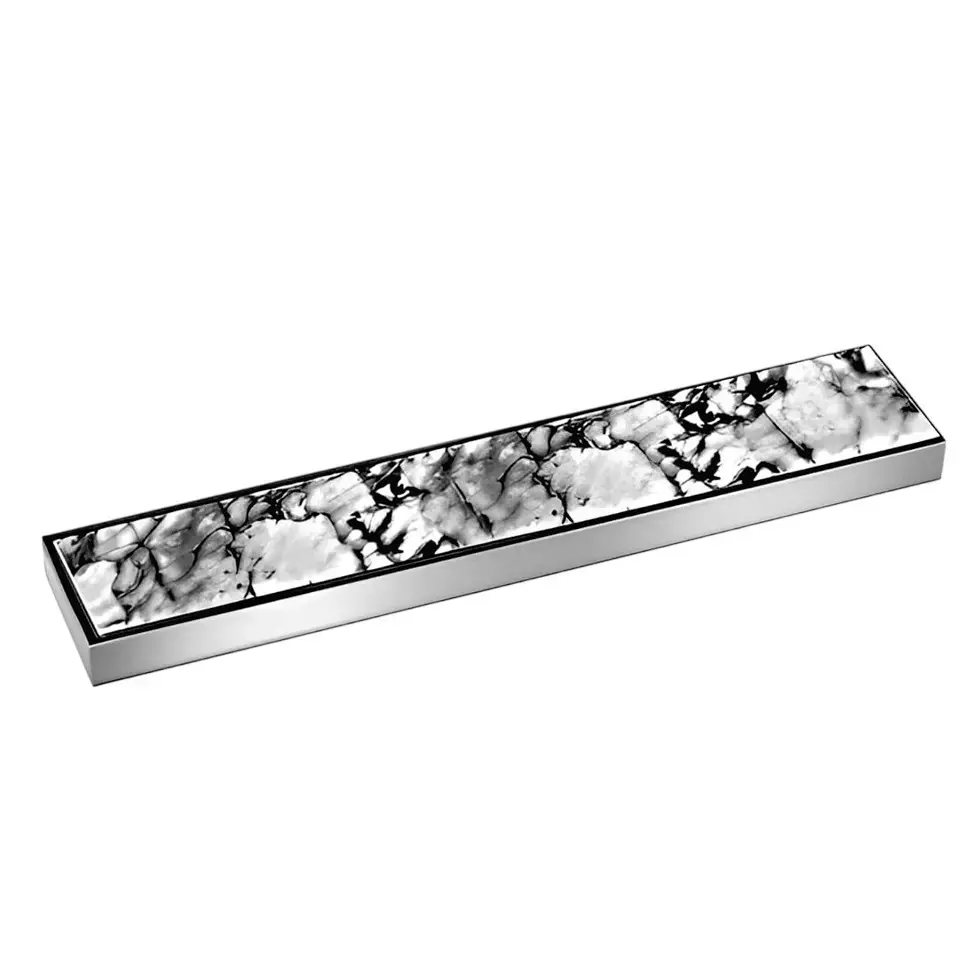 Sanjay Chilly Marble Shower Drain Channel Silver Center Hole 100 x 600 mm, SCDTD-CH-600