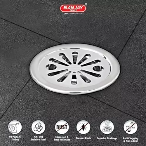Sanjay Chilly Tof Round Ezee Floor Drainer Silver 127 mm, TOF-RE-127