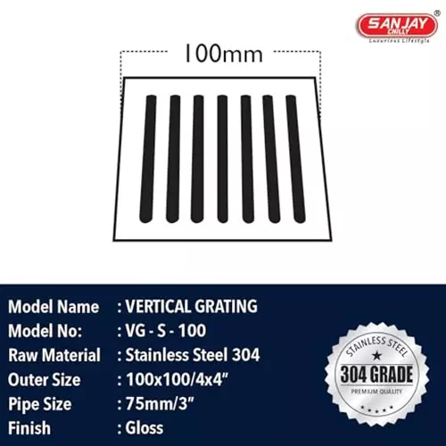 Sanjay Chilly Vertical Gratings Floor Drainer Silver 101 x 101 mm, VG-S-100