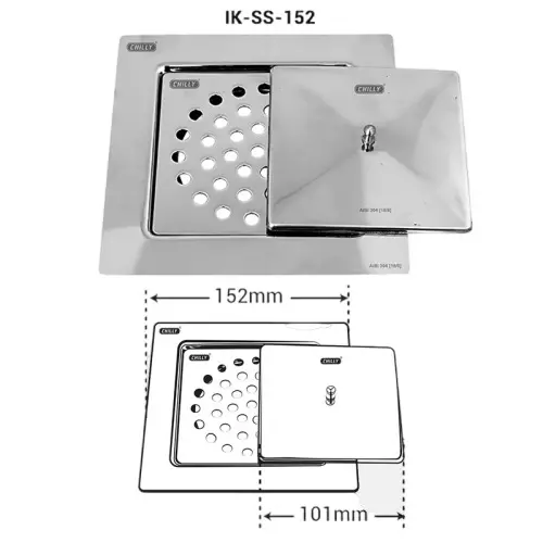 Chilly 152x152 mm Drainer/Jali Stainless Steel Matt Finish Silver, IK-SS-152