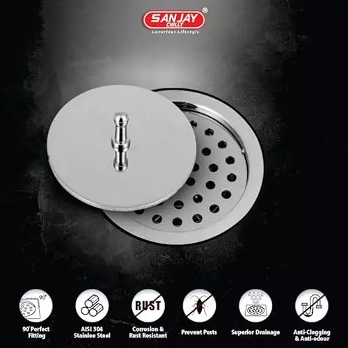 Sanjay Chilly Floor Drain Cover Jali With Collar Silver 127 mm (5 inch), IK-R-127