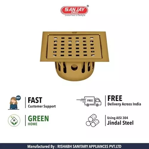 Sanjay Chilly Square Floor Drain Cover With Cockroach Trap Pure Gold 127 x 127 mm (‎5 x 5 inch), SCCT Square zoom-PG
