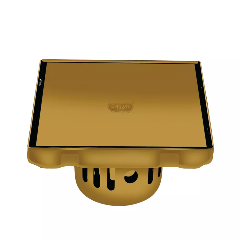 Sanjay Chilly Square Marble Floor Drainer with Cockroach Trap Gold 127 x 127 mm, ‎SCCT-STD-PG-125