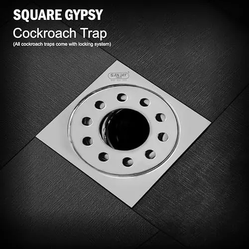 Sanjay Chilly Square Gypsy Floor Drainer with Cockroach Trap and Pipe Hole Silver 76 x 76 mm, ‎SCCT-SG-76