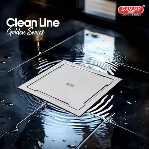 Sanjay Chilly Square Clean Line Golden Floor Drainer with Cockroach Trap Silver 153 x 153 mm, ‎SCCT-SCL-GS-153