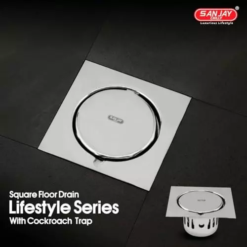 Sanjay Chilly Square Lifestlye Floor Drainer with Cockroach Trap Silver 153 x 153 mm, ‎SCCT-S-LS-150