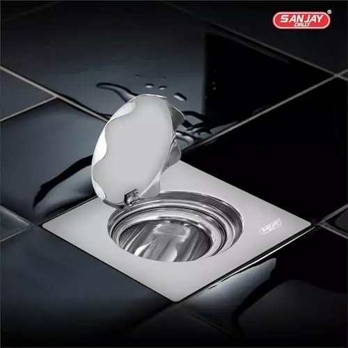 Sanjay Chilly Square Lifestlye Floor Drainer with Cockroach Trap Silver 153 x 153 mm, ‎SCCT-S-LS-150