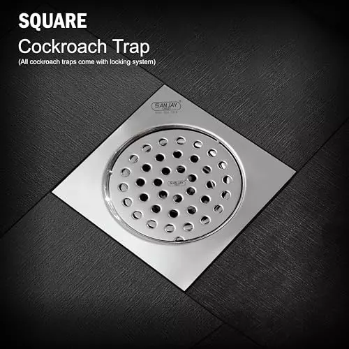 Sanjay Chilly Square Floor Drainer with Cockroach Trap Silver 153 x 153 mm, ‎SCCT-S-153
