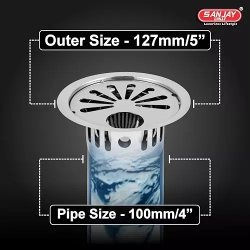 Sanjay Chilly Round Ezee Gypsy Floor Drainer with Cockroach Trap and Pipe Hole Sliver 127 mm, ‎SCCT-REG-127