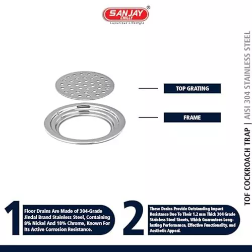 Sanjay Chilly Tof Round Floor Drainer Silver 101 mm, TOF-R-101