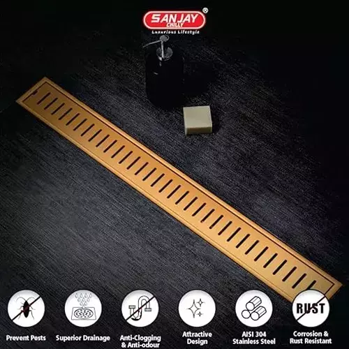 Sanjay Chilly Classic Shower Drain Channel Rose Gold 100x600 mm (‎4 x 24 inch), ‎SCDCRG-600