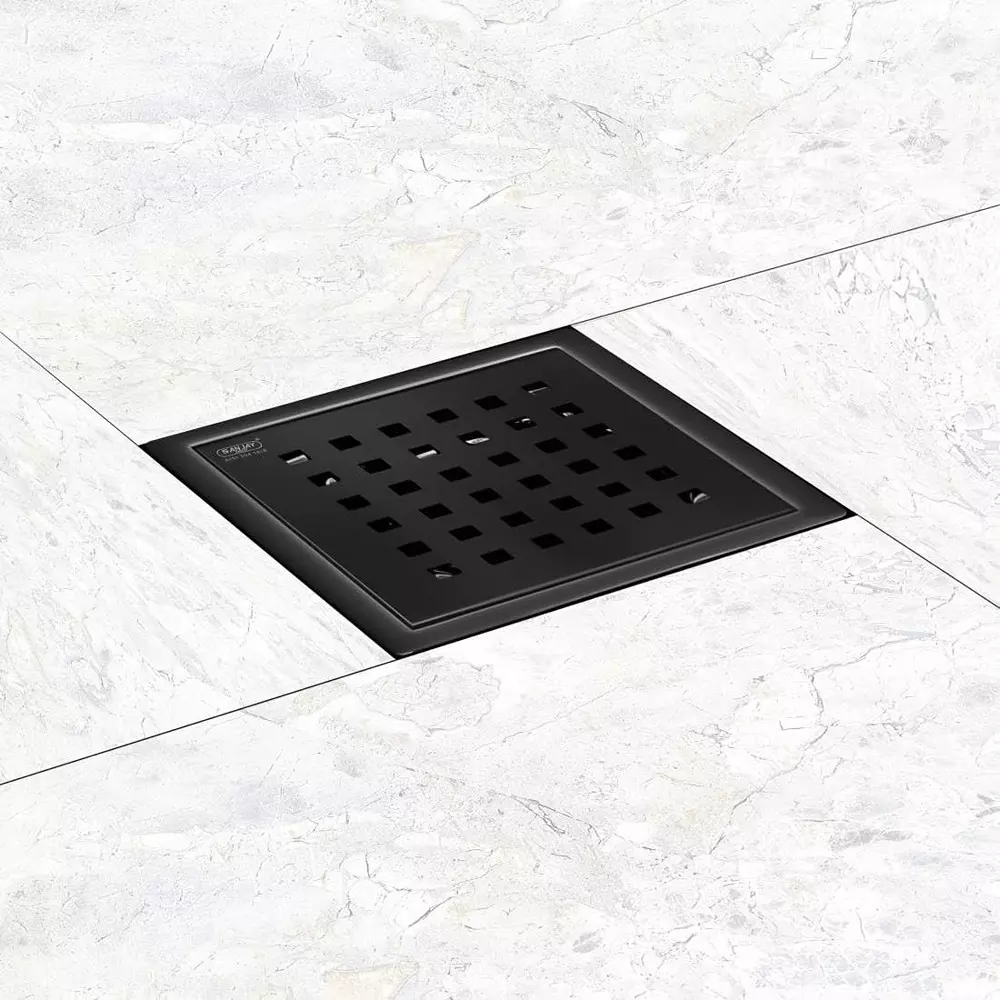 Sanjay Chilly Square Zoom German Floor Drainer with Cockroach Trap Ultra Black 153 x 153 mm, SCCT-SZ-UB-153