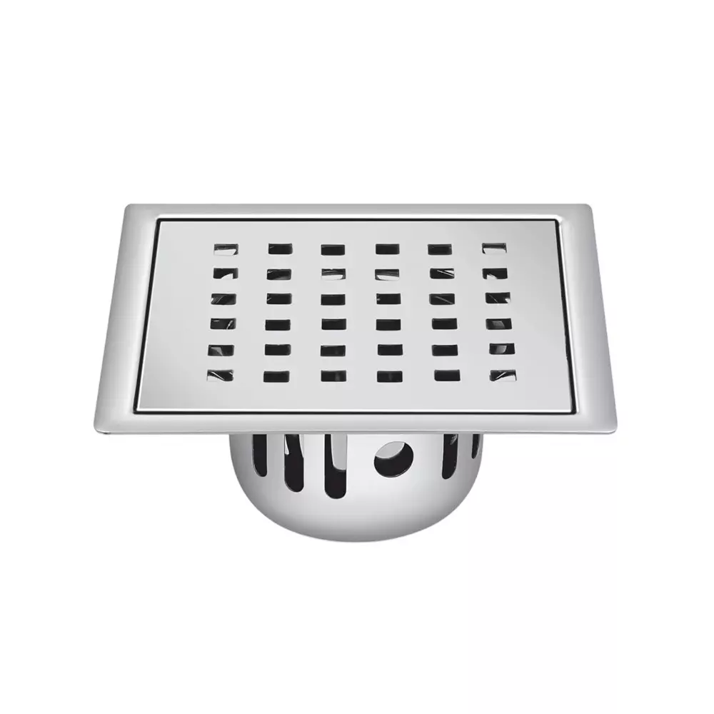 Sanjay Chilly Square Zoom Golden Floor Drainer with Cockroach Trap Silver 127 x 127 mm, SCCT-SZ-GS-127