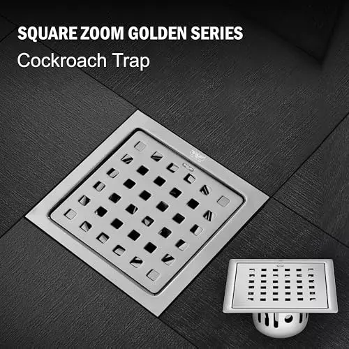 Sanjay Chilly Square Zoom Golden Floor Drainer with Cockroach Trap Silver 127 x 127 mm, SCCT-SZ-GS-127