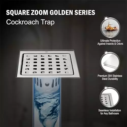Sanjay Chilly Square Zoom Golden Floor Drainer with Cockroach Trap Silver 127 x 127 mm, SCCT-SZ-GS-127
