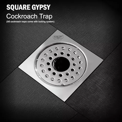 Sanjay Chilly Square Gypsy Floor Drainer with Cockroach Trap and Pipe Hole Silver 127 x 127 mm, ‎SCCT-SG-127