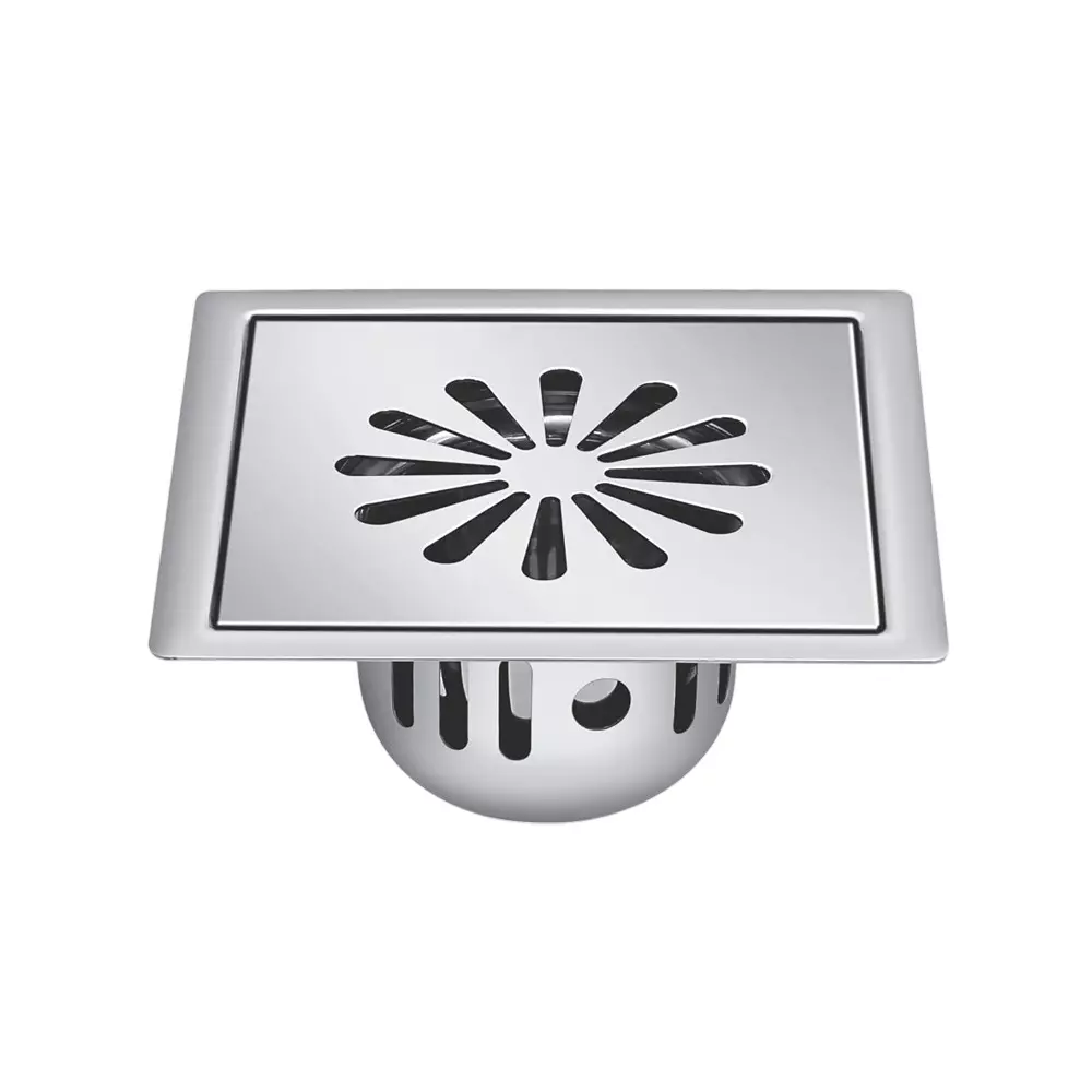 Sanjay Chilly Square Ezee Floor Drainer with Cockroach Trap Silver 153 x 153 mm, SCCT-SE-GS-153