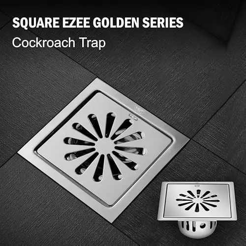Sanjay Chilly Square Ezee Floor Drainer with Cockroach Trap Silver 153 x 153 mm, SCCT-SE-GS-153