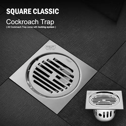 Sanjay Chilly Square Classic Floor Drainer with Cockroach Trap Silver 101 x 101 mm, ‎SCCT-SC-101