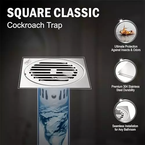 Sanjay Chilly Square Classic Floor Drainer with Cockroach Trap Silver 101 x 101 mm, ‎SCCT-SC-101