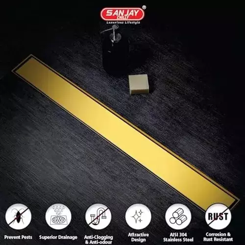 Sanjay Chilly Marble Shower Drain Channel Pure Gold Side Hole 100 x 900 mm, SCDTDPG-900