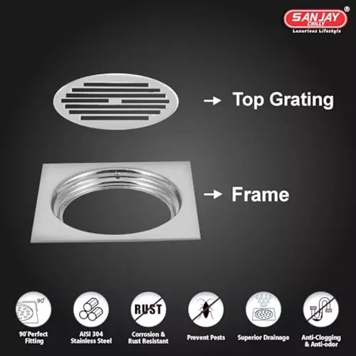 Sanjay Chilly Tof Square Classic Floor Drainer Silver 127 x 127 mm, TOF-SC-127