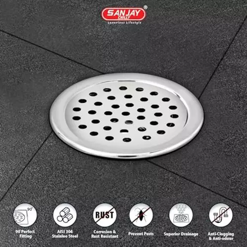 Sanjay Chilly Tof Round Floor Drainer Silver 205 mm, TOF-R-205