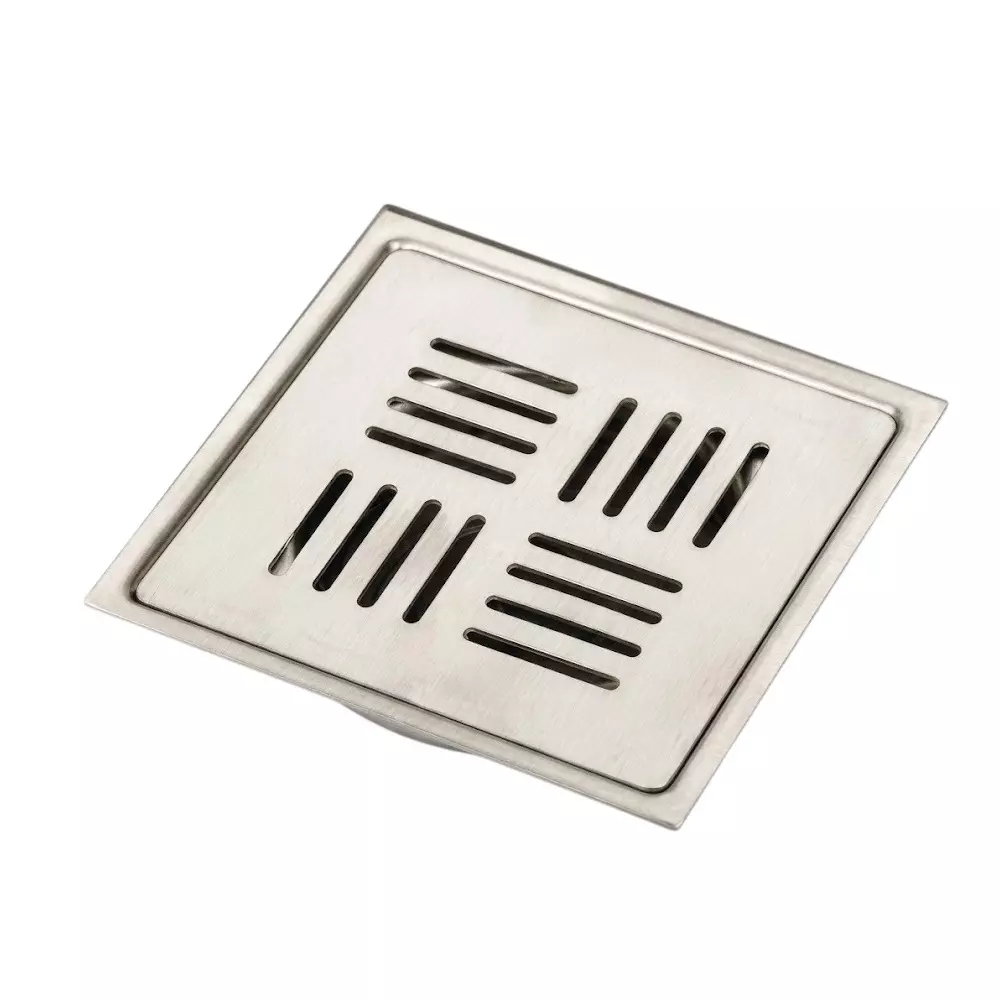 Aquai Floor Trap Drain Line Design 125x125 mm Size Satin Silver Stainless Steel, BH-1001