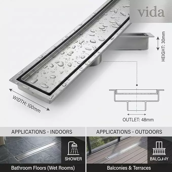 vida-bath-linear-floor-drain-with-tile-insert-grate-corner-outlet-stainless-steel-anti-odor-300-mm-12-inch