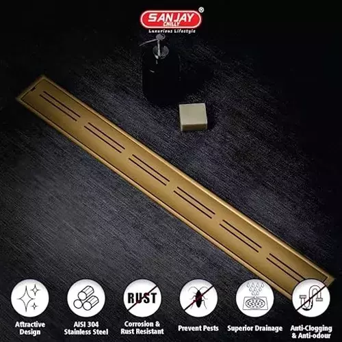 Sanjay Chilly Arena Shower Drain Channel Brushed Bronze 100x600 mm (‎4 x 24 inch), ‎SCDABB-600