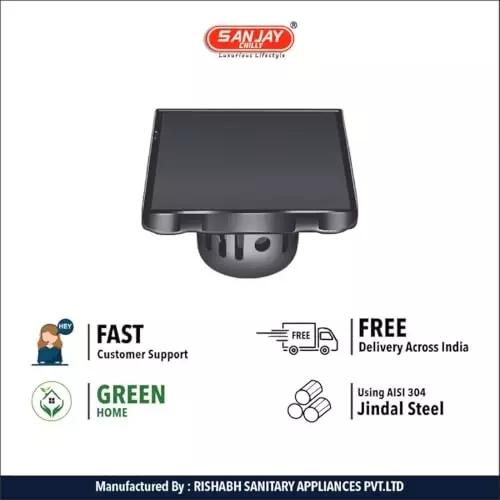 Sanjay Chilly Square Marble Floor Drainer with Cockroach Trap Black 127 x 127 mm, ‎SCCT-STD-UB-125
