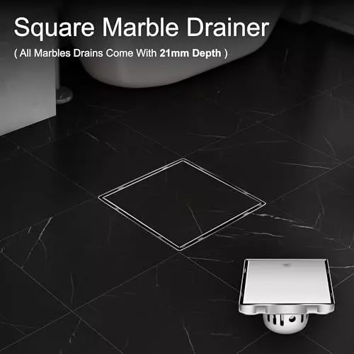 Sanjay Chilly Square Marble Floor Drainer with Cockroach Trap Silver 153 x 153 mm, ‎SCCT-STD-150