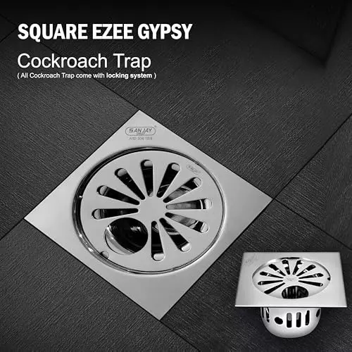 Sanjay Chilly Square Ezee Gypsy Floor Drainer with Cockroach Trap and Pipe Hole Sliver 127 x 127 mm, ‎SCCT-SEG-127