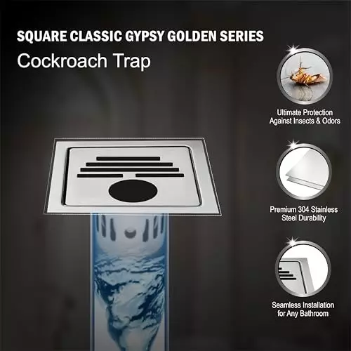 Sanjay Chilly Square Classic Gypsy Golden Floor Drainer with Cockroach Trap and Pipe Hole Silver 127 x 127 mm, ‎SCCT-SCG-GS-127