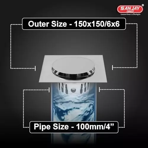 Sanjay Chilly Square POP UP Lifestyle Floor Drainer with Cockroach Trap Silver 153 x 153 mm, ‎SCCT-S-POP-UP-LS-150