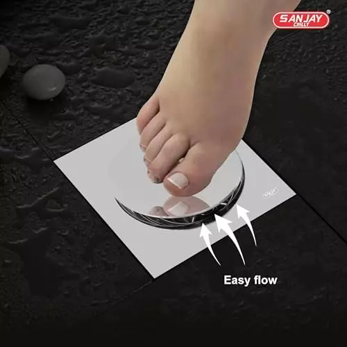 Sanjay Chilly Square POP UP Lifestyle Floor Drainer with Cockroach Trap Silver 153 x 153 mm, ‎SCCT-S-POP-UP-LS-150