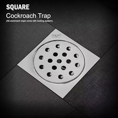 Sanjay Chilly Square Floor Drainer with Cockroach Trap Silver 76 x 76 mm, ‎SCCT-S-76