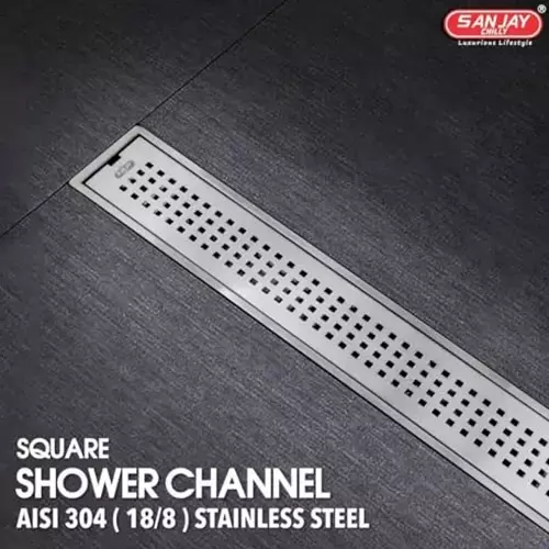 Sanjay Chilly Square Shower Drain Channel Silver Side Hole 100 x 1500 mm, SCDSQ- 1500