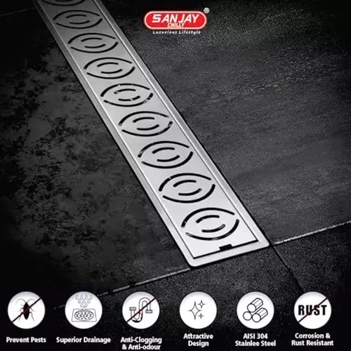 Sanjay Chilly NEO Shower Drain Channel Silver Center Hole 100 x 450 mm, SCDN- CH-450