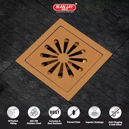 Sanjay Chilly Tof Square Ezee Floor Drainer Rose Gold 153 x 153 mm, TOF-SE-RG-153
