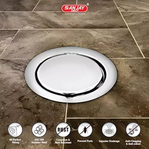 Sanjay Chilly Tof Round Lifestyle Floor Drainer Silver 138 mm, TOF-R-LS-138