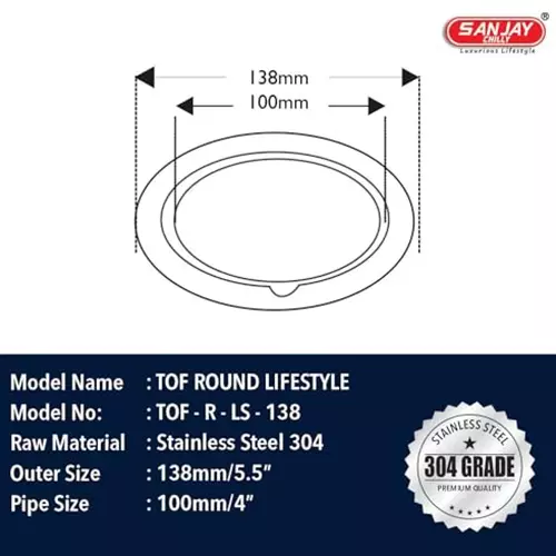 Sanjay Chilly Tof Round Lifestyle Floor Drainer Silver 138 mm, TOF-R-LS-138