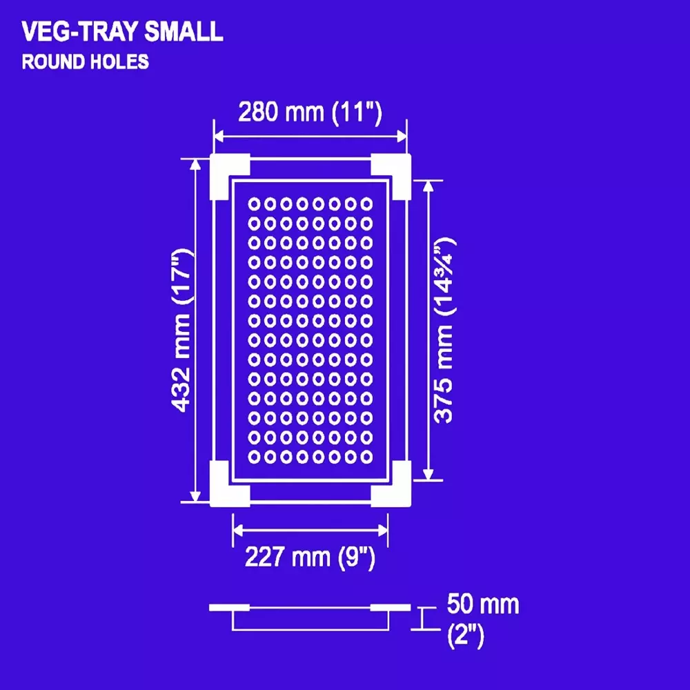 Nirali BG Add Ons Small Veg-Tray 280x432x50 mm (11x17x2 inch) Hairline Satin Finish Stainless Steel Round Hole