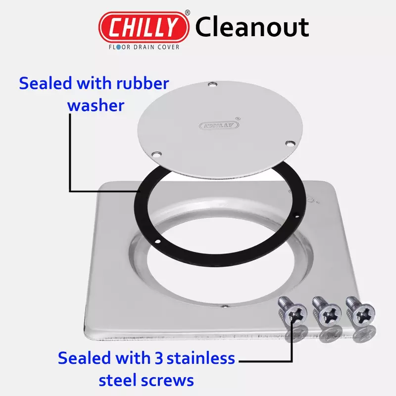 Chilly Vintage 102x102 mm Cleanout Stainless Steel Glossy Finish Silver, CO-S-102
